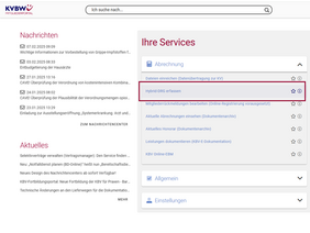 Screenshot, der zeigt, wo auf der Startseite des KVBW-Mitgliederportals die Anwendung für Hybrid-DRG zu finden ist.