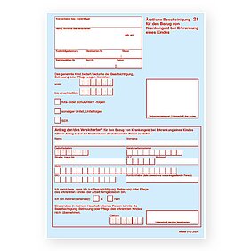 Vorschaubild für das Formular Ärztliche Bescheinigung für 21 den Bezug von Krankengeld bei Erkrankung eines Kindes