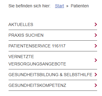 Ein Bild der Navigation links im Bereich "Patienten".