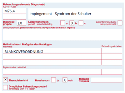 Beispielbild für eine Blankoverordnung von Physiotherapie