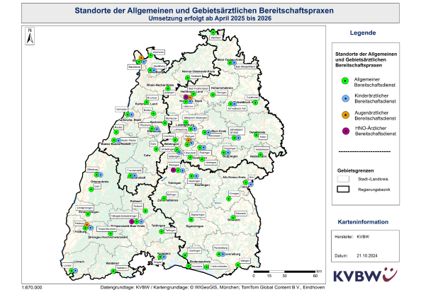 Karte der zukünftigen Standorte der Bereitschaftspraxen im Zuge der Reform